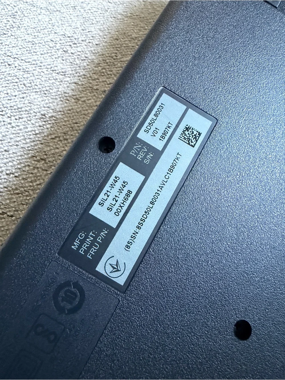 Lenovo Black USB Wired Keyboard (Underside View)
